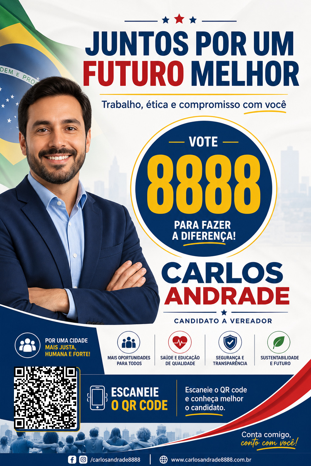 Santinho demonstrativo com QR Code — escaneie para ver a Realidade Aumentada